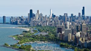 Chicago Skyscrapers Top View Ocean Desktop Background