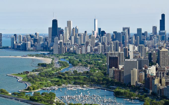 Chicago Skyscrapers Top View Ocean Desktop Background