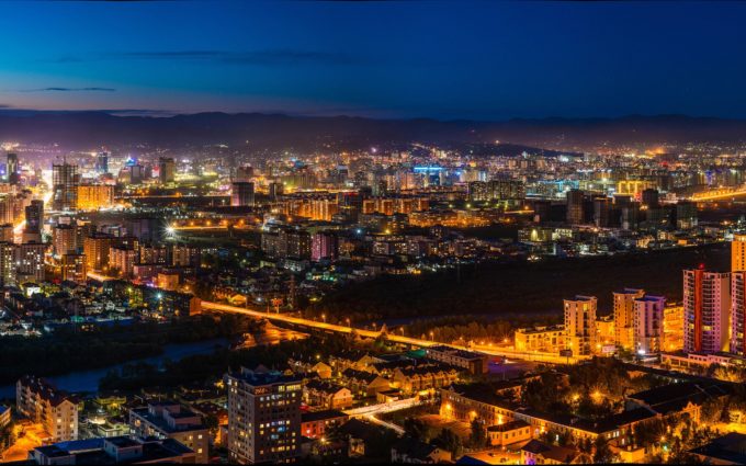 Night View Ulaanbaatar Eastern Mongolia