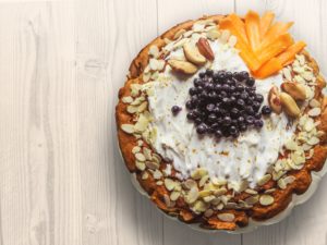 Pastry With Nuts Sliced Mangoes and Blackberries on Top Desktop Wallpapers