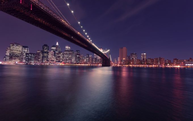 New York City Brooklyn Bridge Night Skyline Desktop Wallpapers