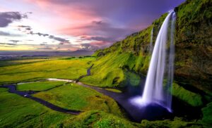 Time Lapse Photography Of Waterfalls During Sunset Desktop Wallpapers