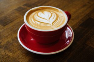Cappuccino-filled Cup on Red Saucer Desktop Wallpapers